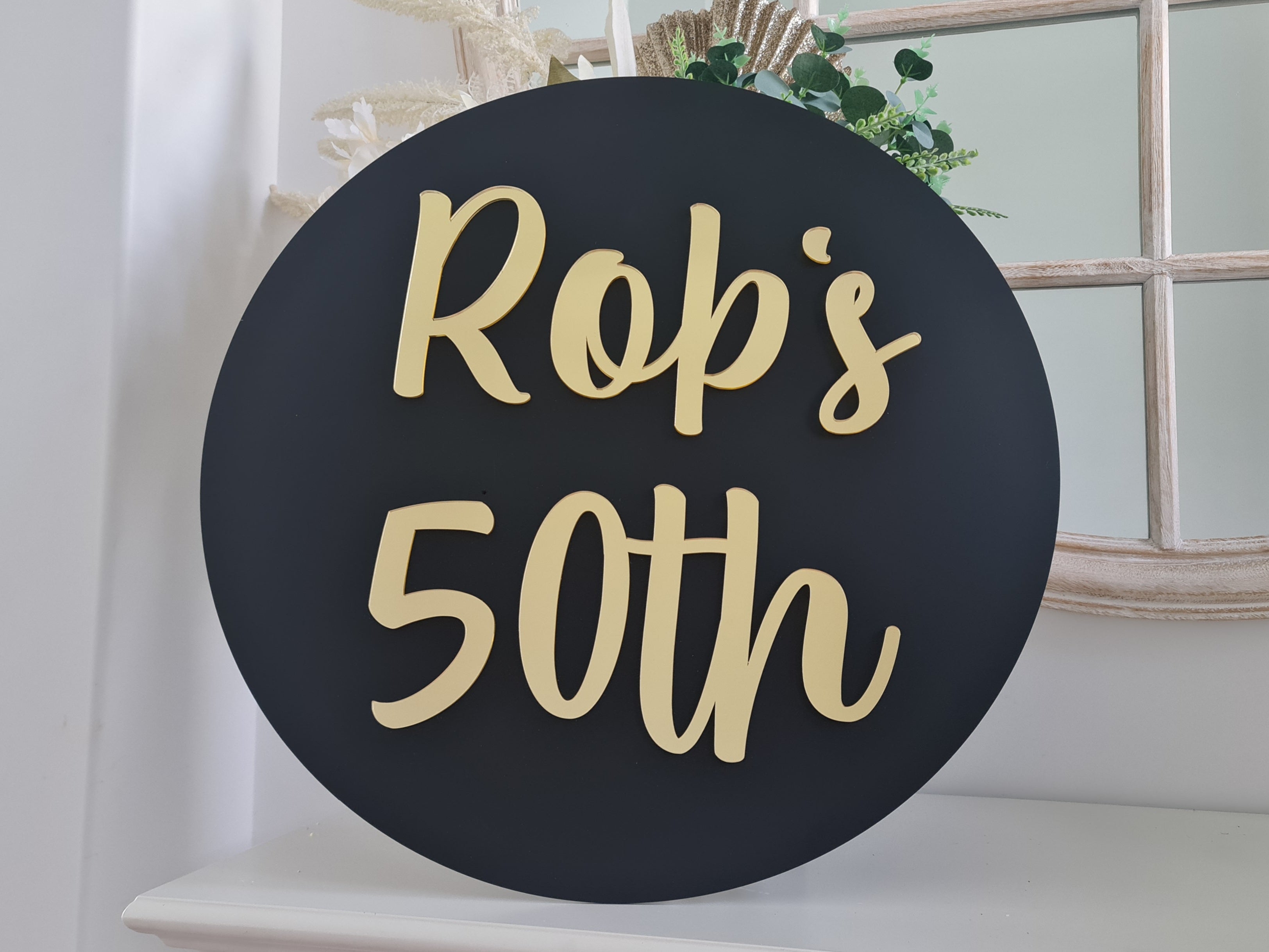 50th Round Birthday Cake Table Sign – Personalised Party Decor