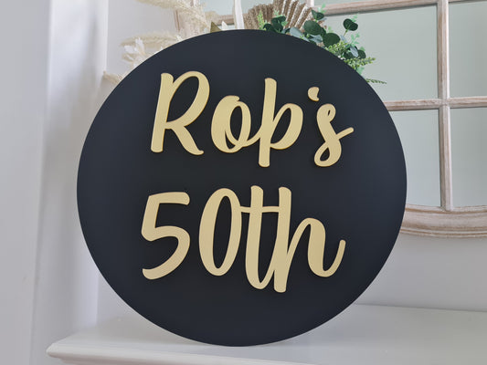 50th Round Birthday Cake Table Sign – Personalised Party Decor