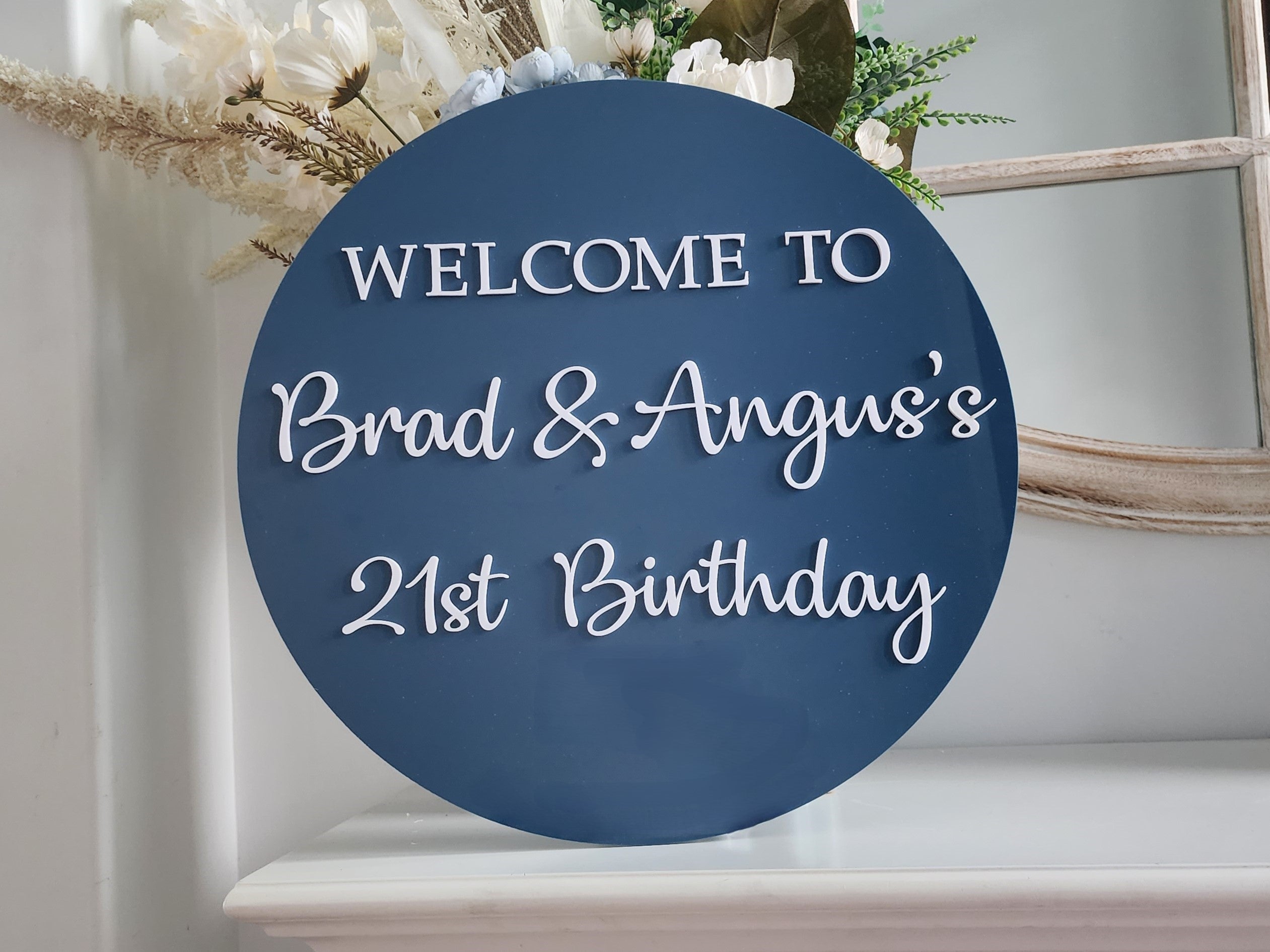 21st Birthday Round Sign – Mirror Acrylic or Timber Option