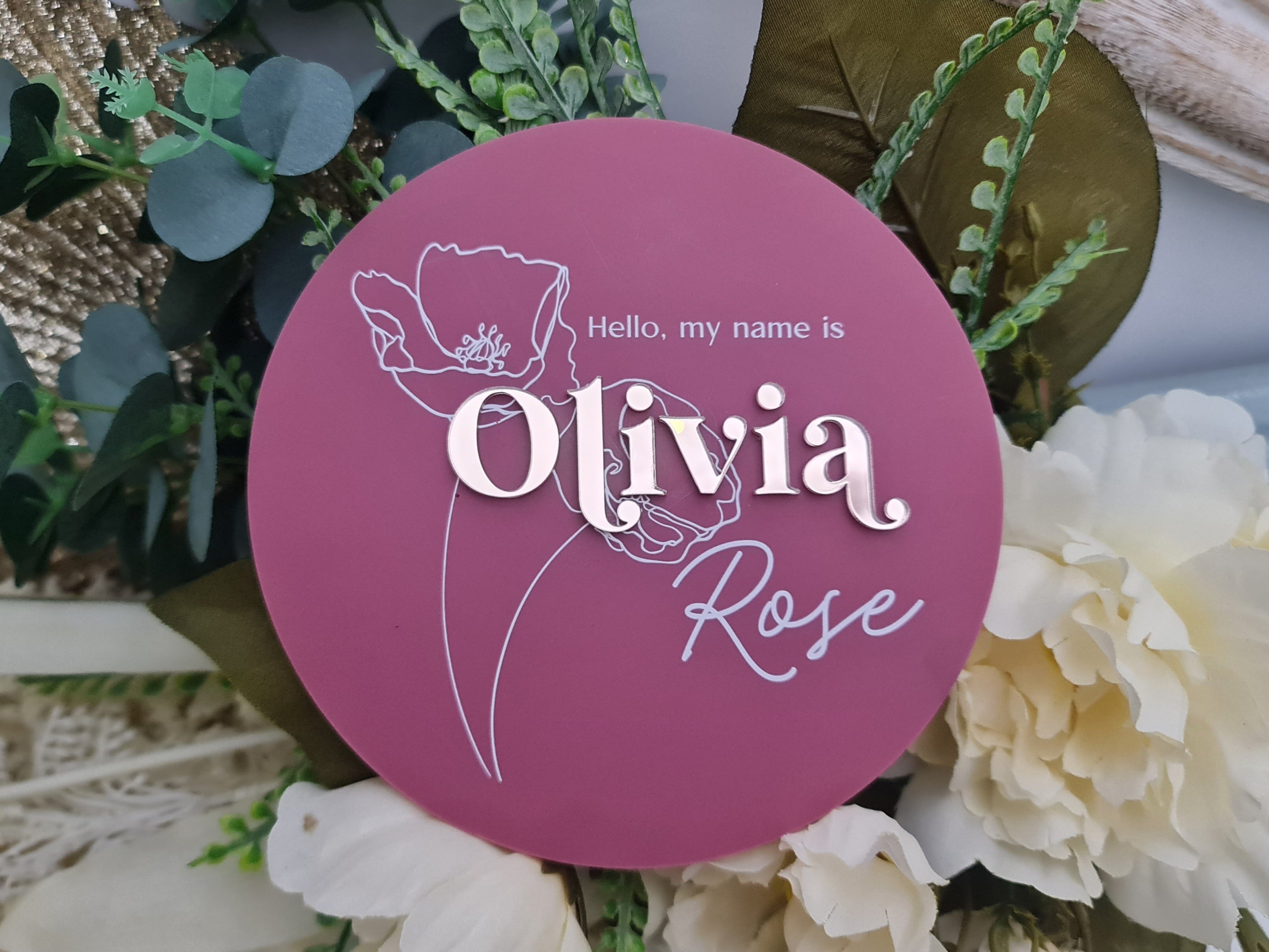 Custom Acrylic Baby Announcement Disc – Newborn Name Plaque