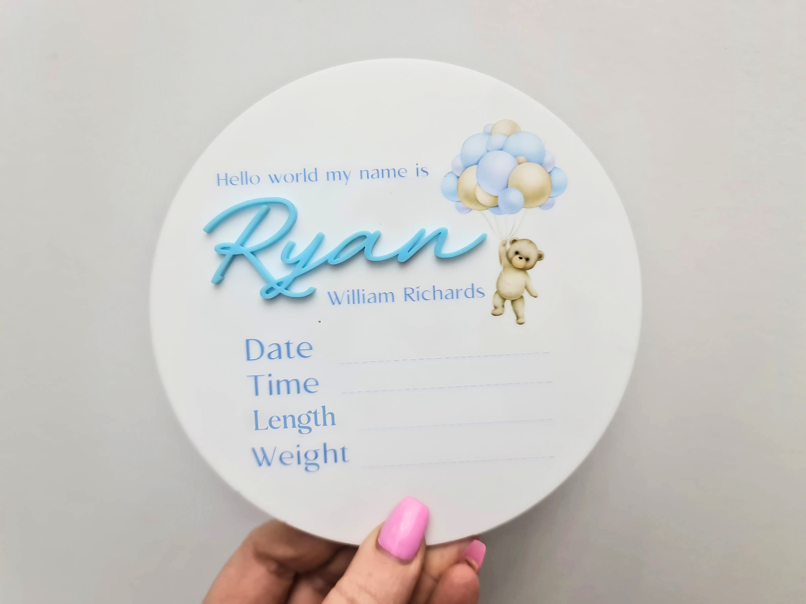 Hello World Newborn Announcement Sign – Personalised Baby Plaque