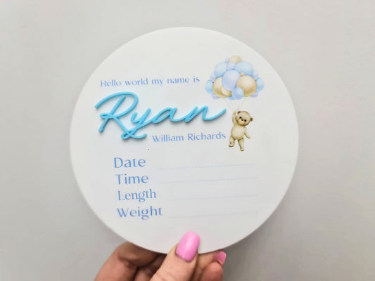 Hello World Newborn Announcement Sign – Personalised Baby Plaque