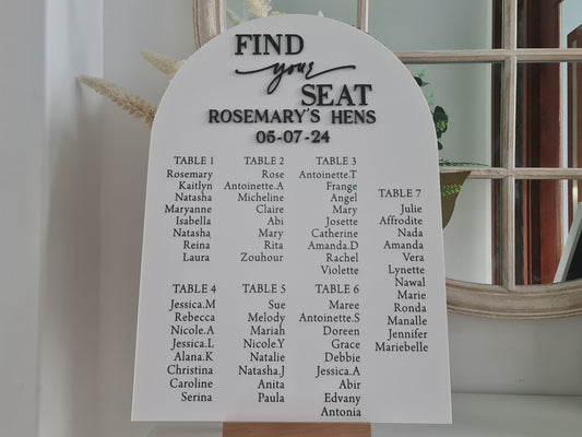 Wedding Seating Chart Front side  A1  arch shape