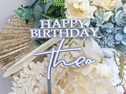 Name & Age Cake Topper – Double Layer Acrylic in Your Colours