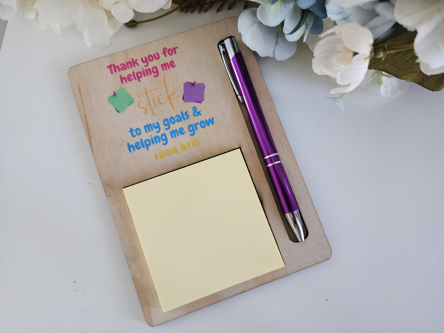 Personalised Laser Cut Teacher Post-it Holder – Custom Desk Organiser Gift