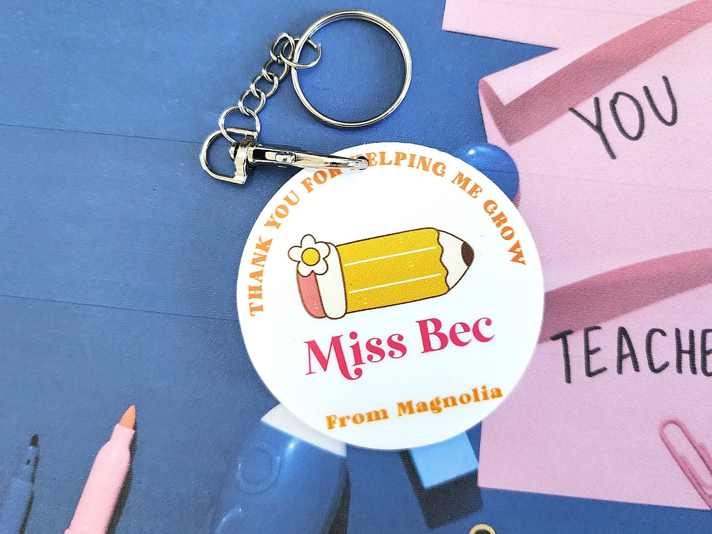 Custom Teacher Keychain – Printed Acrylic or Wooden Gift