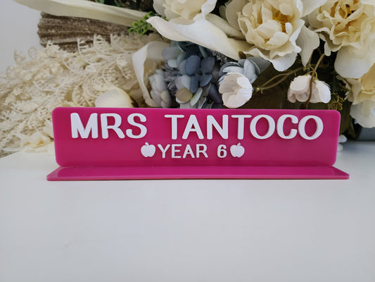 Personalised UV Printed Teacher Name Plaque – 30cm Desk Sign with Base