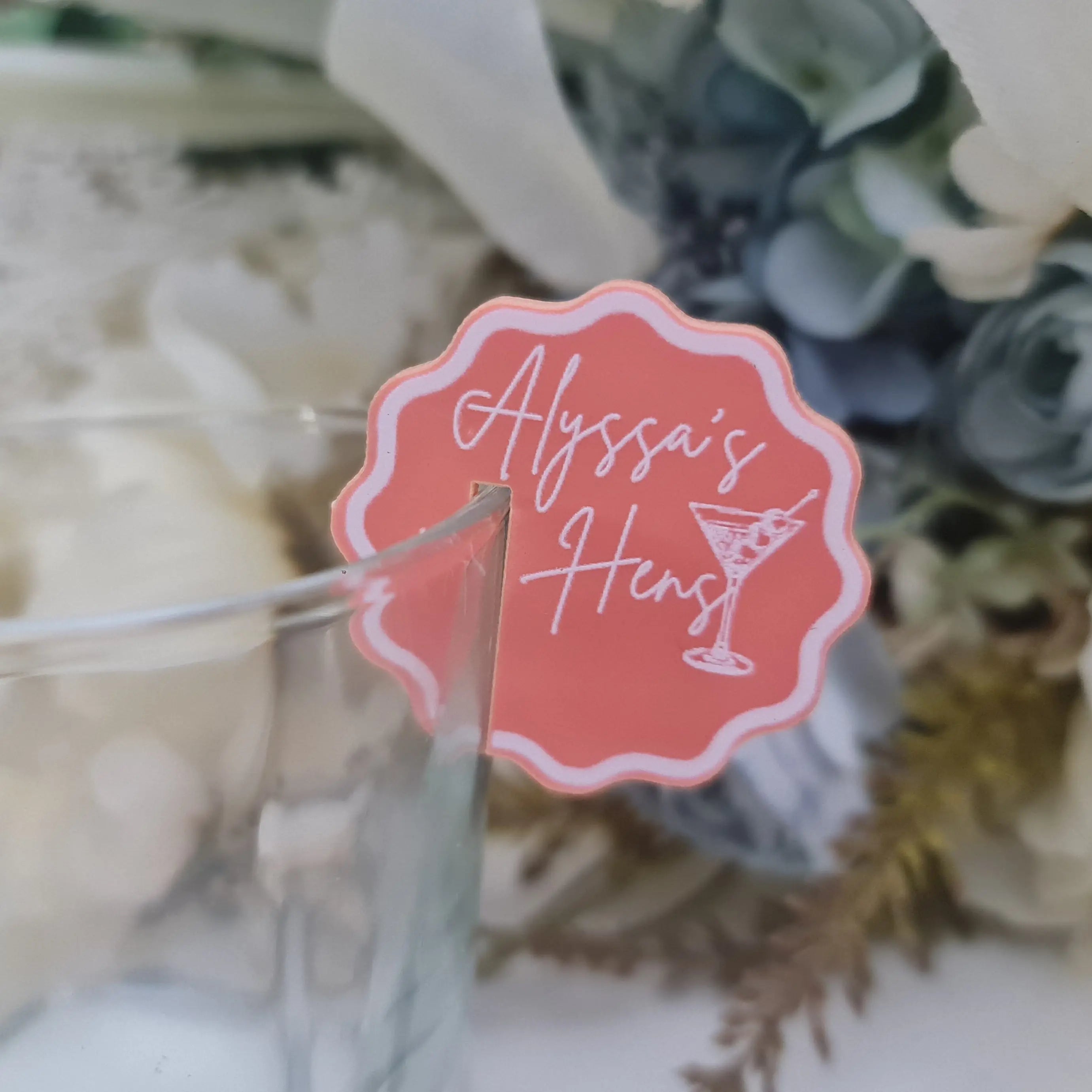 Personalised Acrylic Drink Toppers – UV Printed for Hens & Bridal Parties