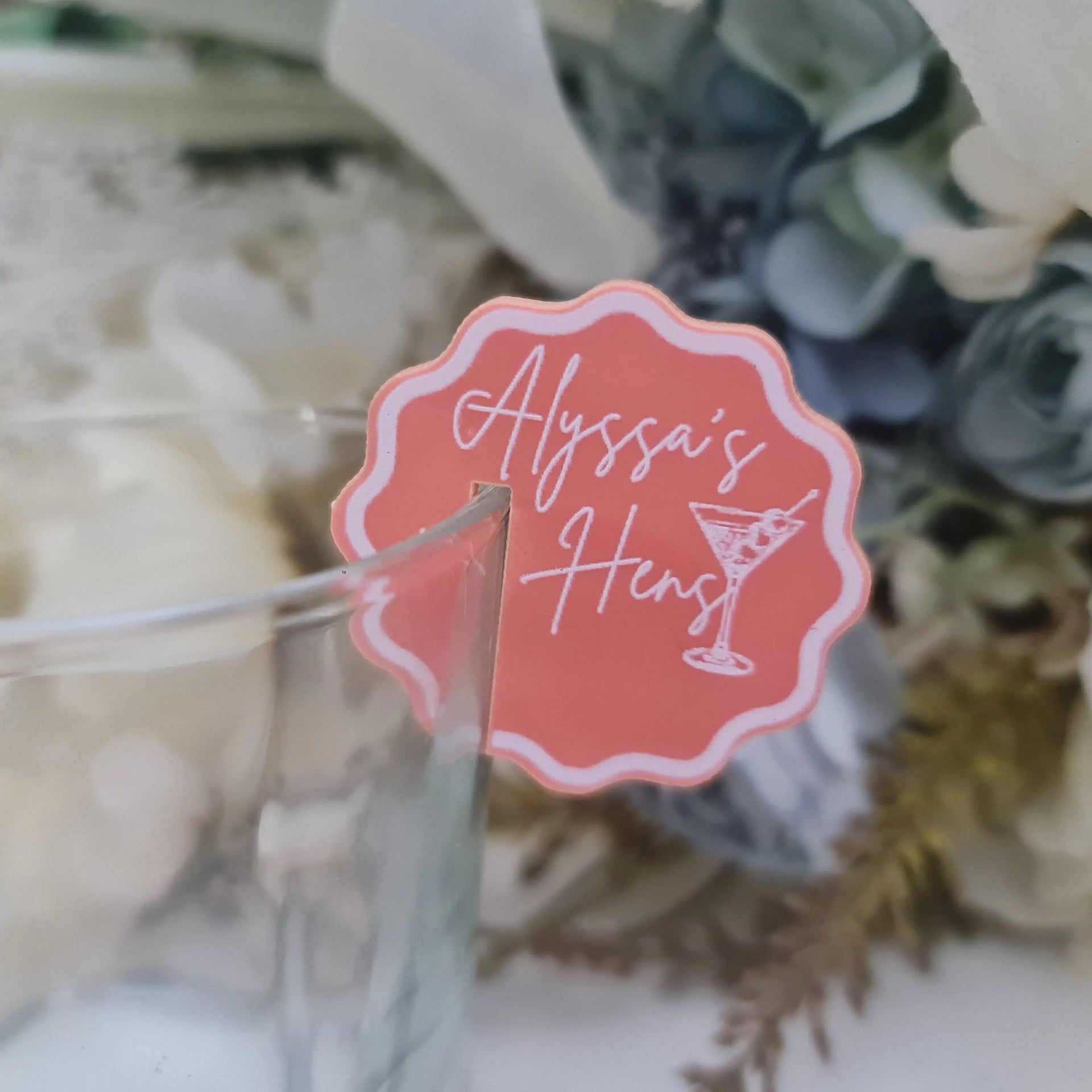 Personalised Acrylic Drink Toppers – UV Printed for Hens & Bridal Parties