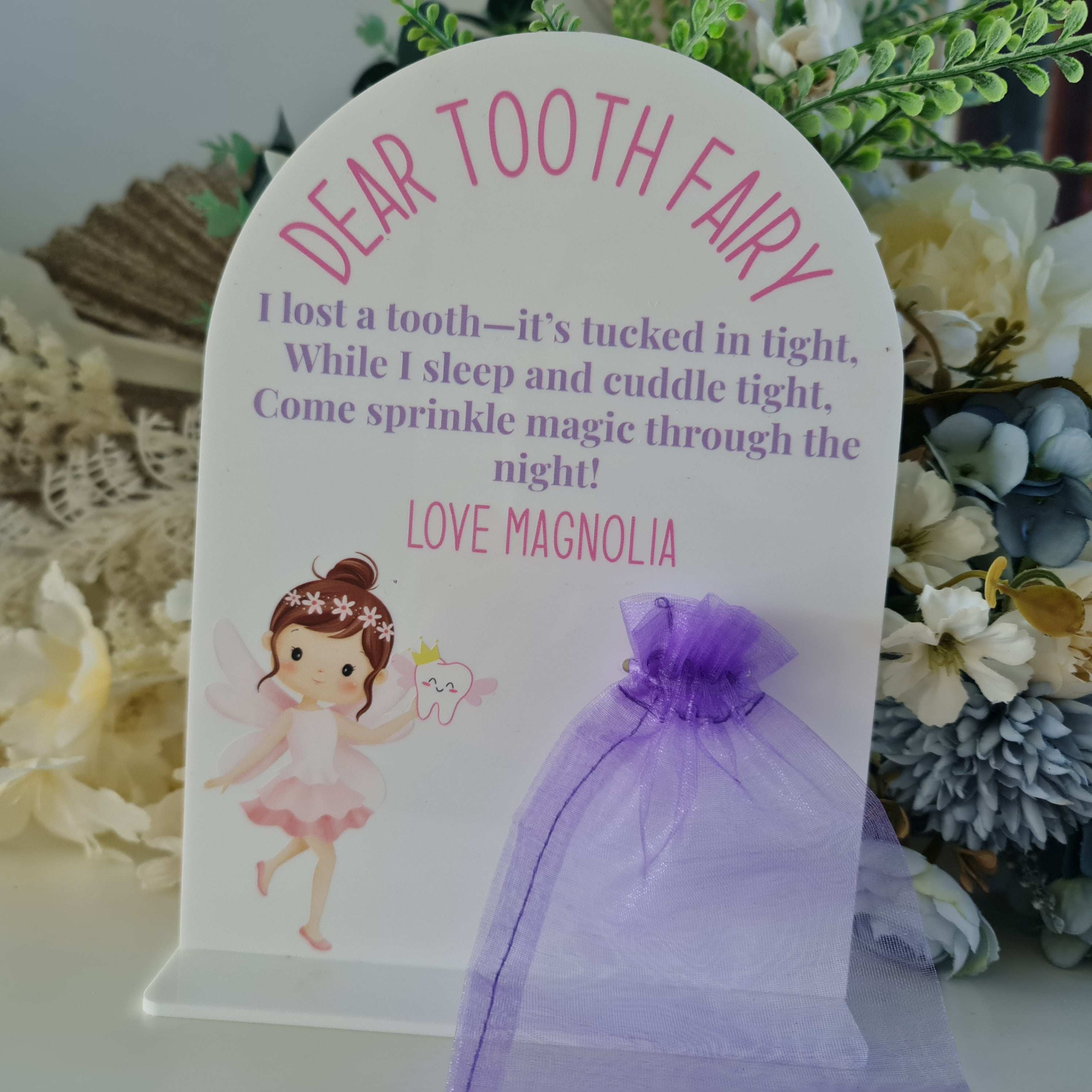 Personalised Tooth Fairy Missing Tooth Sign – Custom Name Gift for Kids