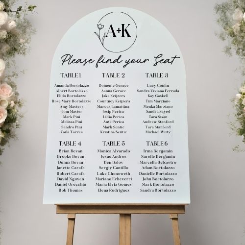 Elegant Table Seating Chart – Acrylic Wedding Sign with Personal Details