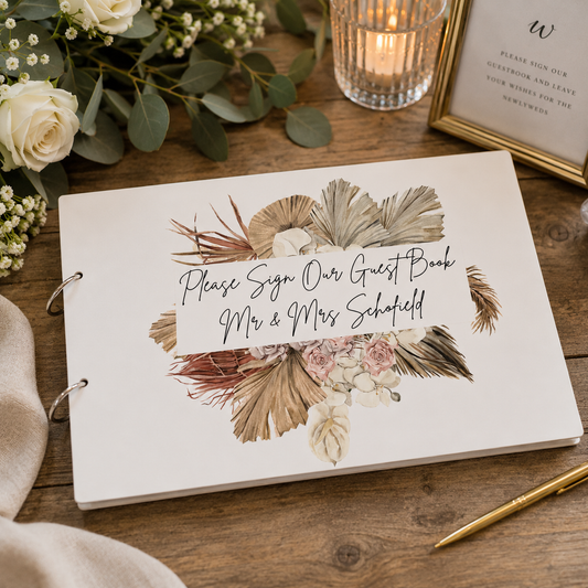 Rustic Wedding Guest Book – Timber Cover with Laser Etched Details
