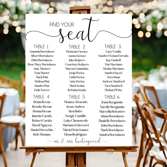 rectangle wedding seating chart front on