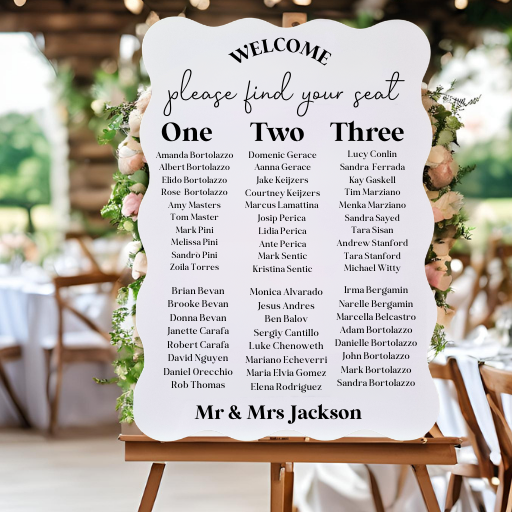 Rustic Timber Wedding Seating Plan – Laser Etched Guest Chart