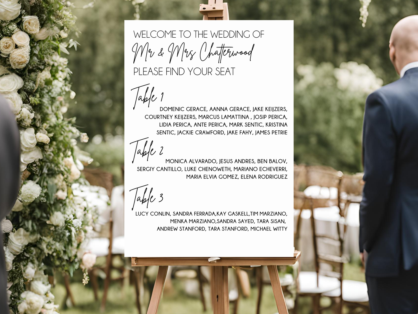 rectangle wedding seating chart  front