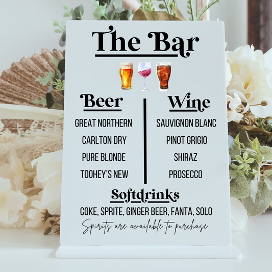 Hens Night Bar Sign – Personalised Acrylic Signage for Signature Cocktails