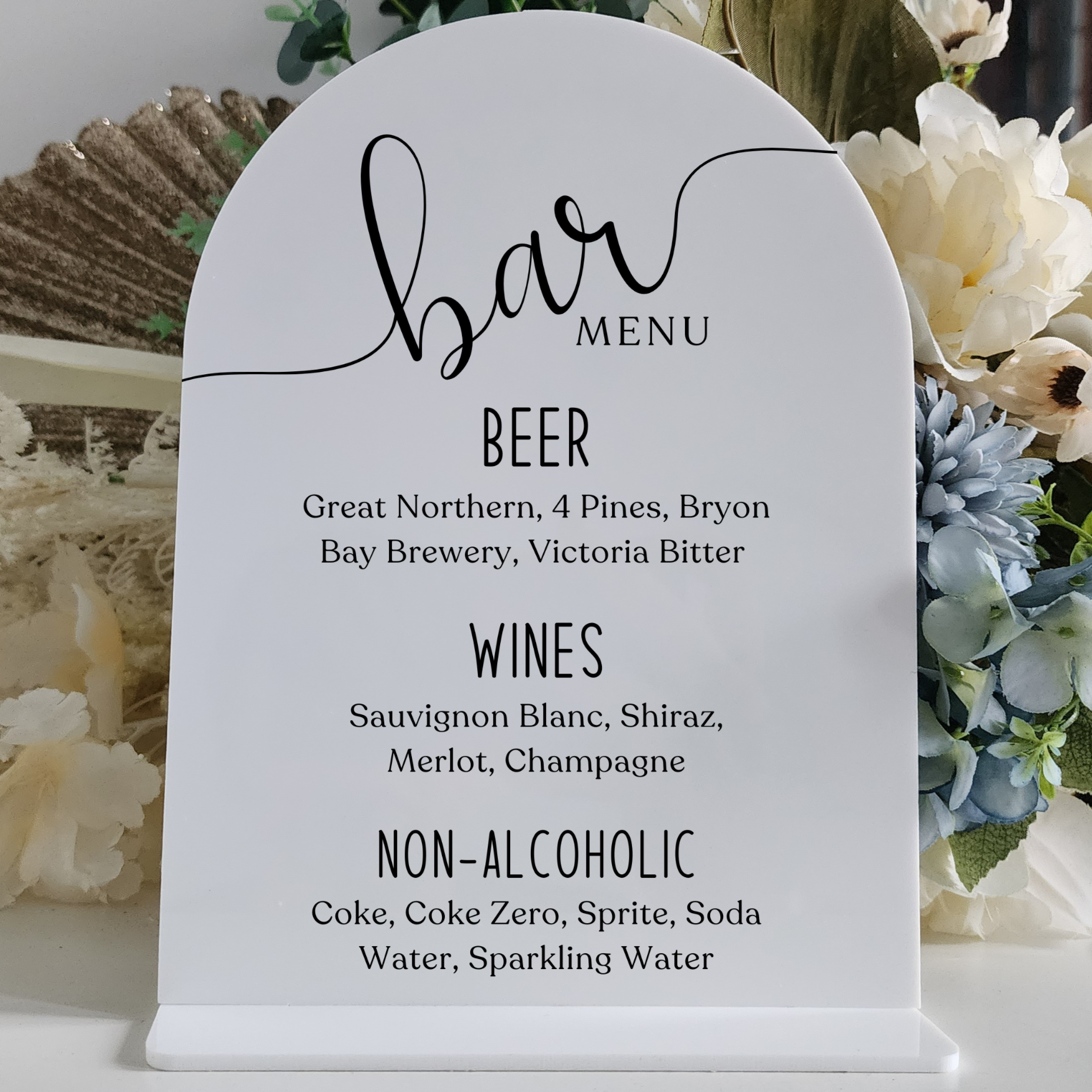 Custom Acrylic Drinks Sign – UV Printed Wedding Reception Bar Sign