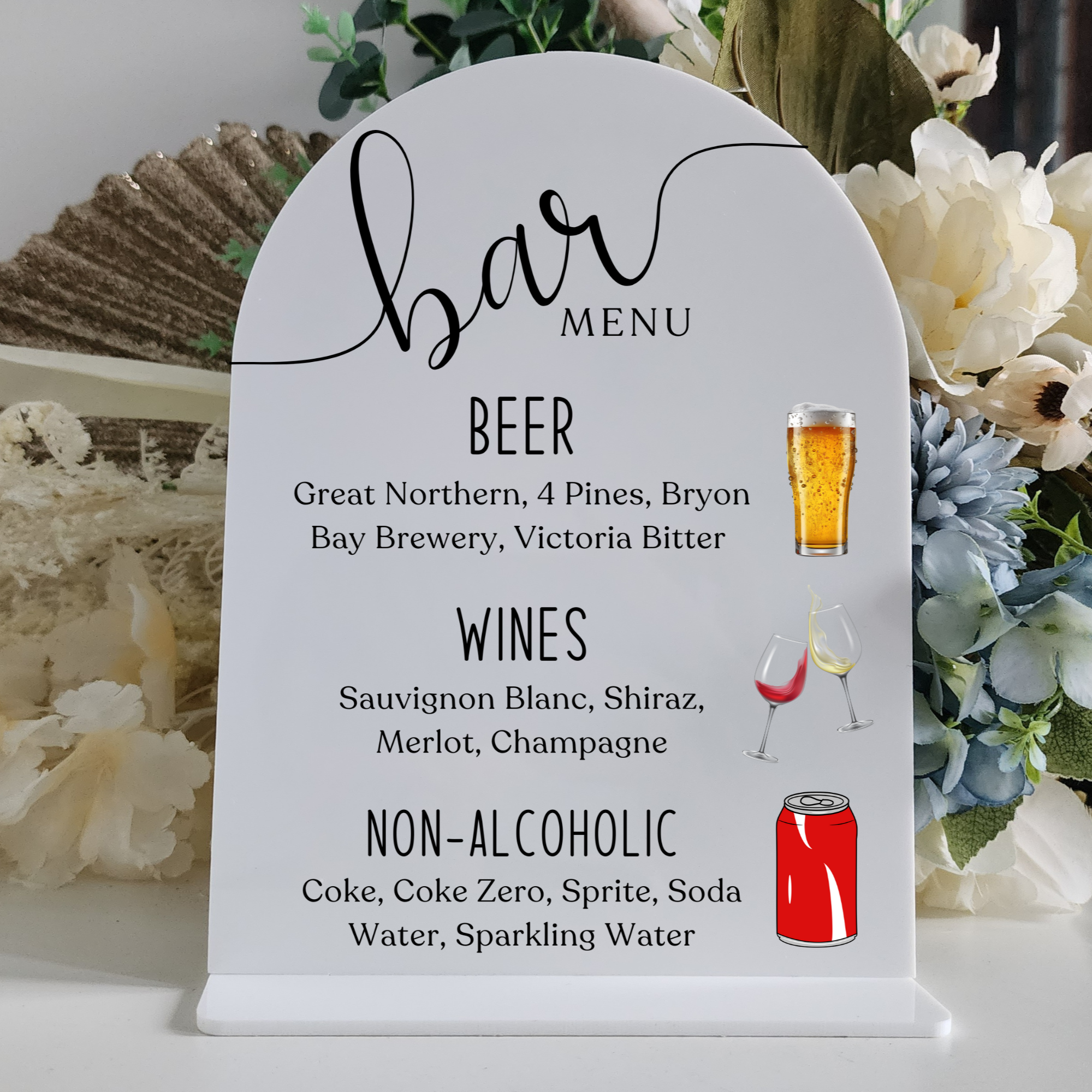 Engagement Party Bar Sign – UV Printed Acrylic Sign with Drinks List