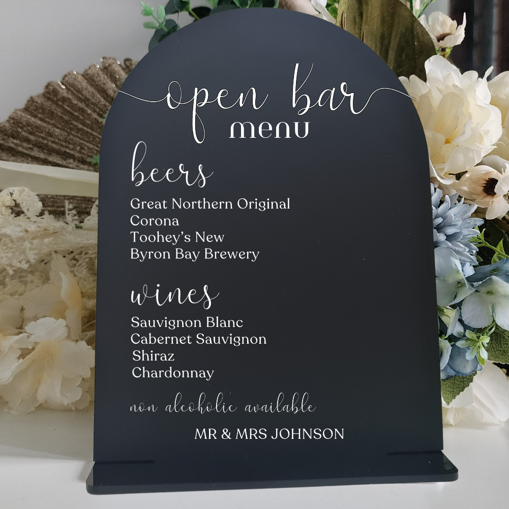 Printed Bar Menu Sign – Modern Acrylic Bar Sign for Events
