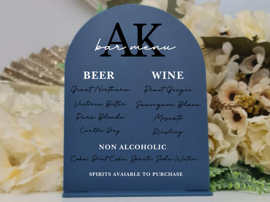 Personalised Acrylic Bar Sign – Printed Wedding or Engagement Drink Menu
