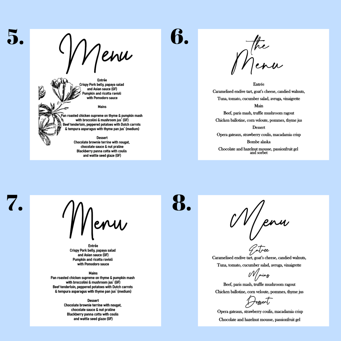 Modern Acrylic Wedding Menu – Custom Fonts and Layout Options