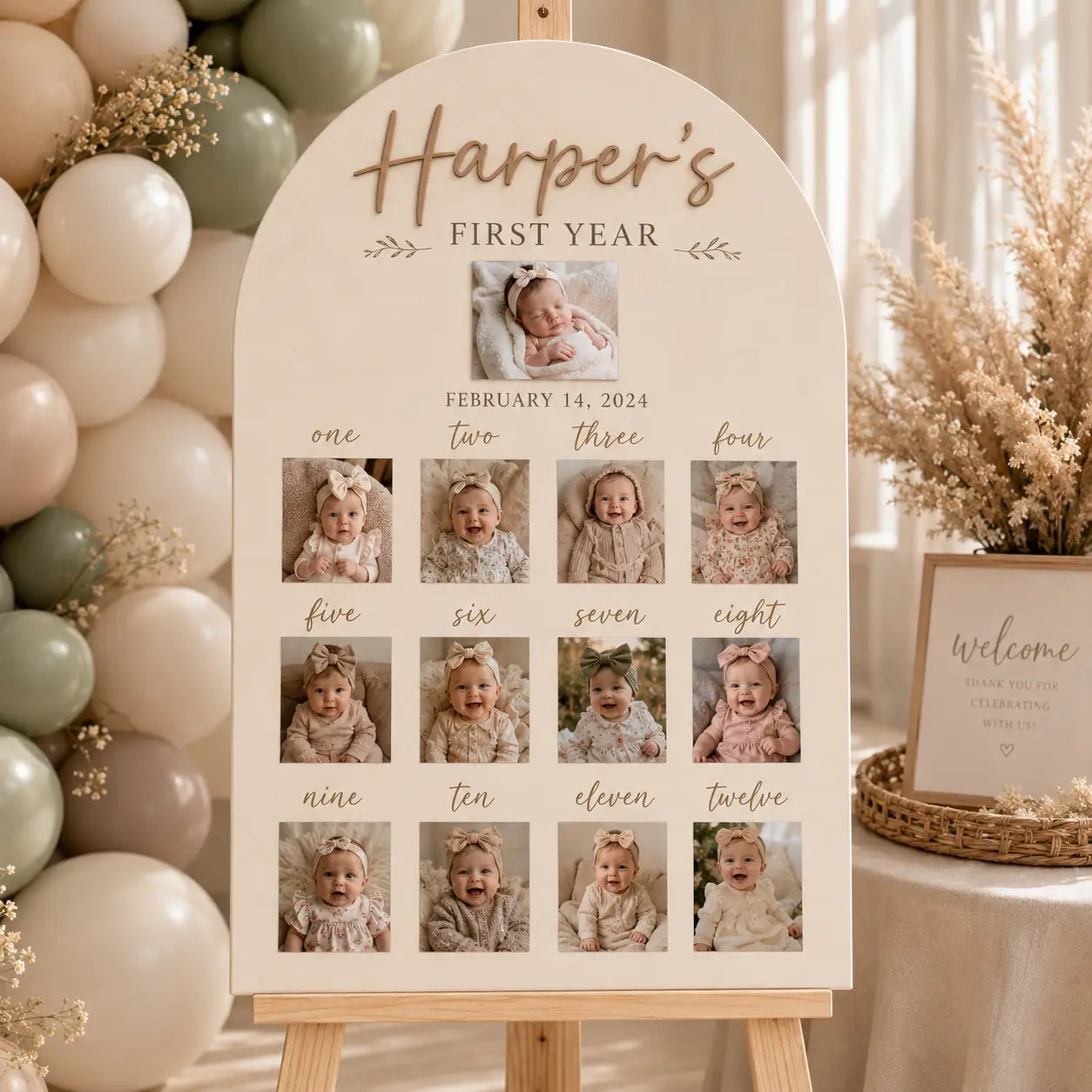 First 12 Months Baby Photo Display | Personalised Arch Sign Evermore Gifts & Favours