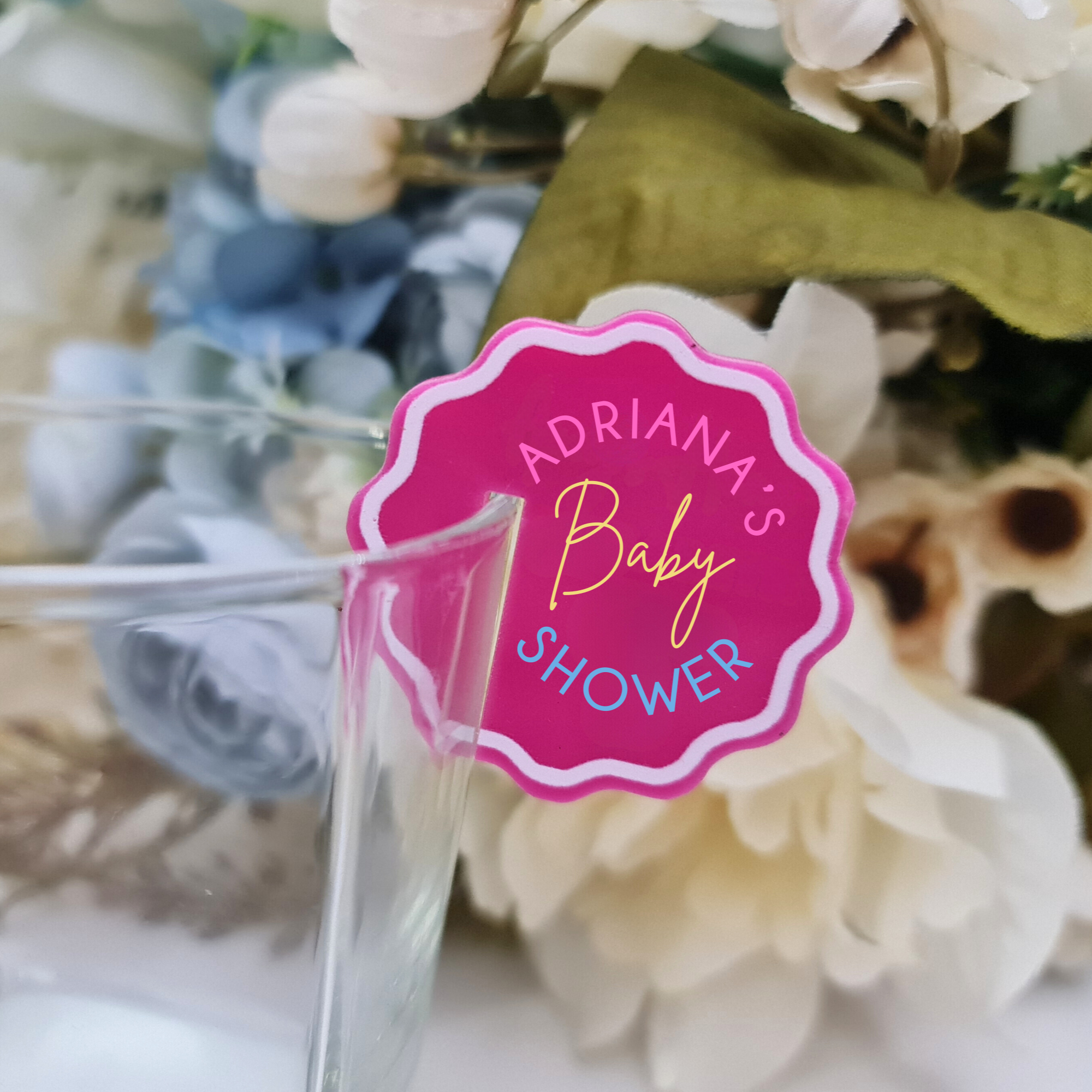 Acrylic Baby Shower Drink Toppers – UV Printed with Baby Names or Themes