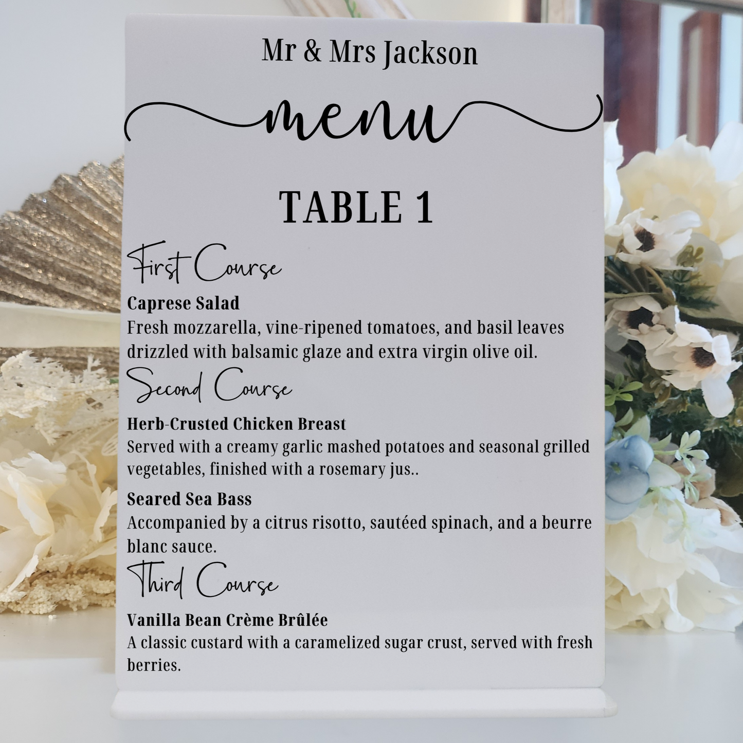 Personalised Acrylic Menu Sign – Wedding Reception Table Menu