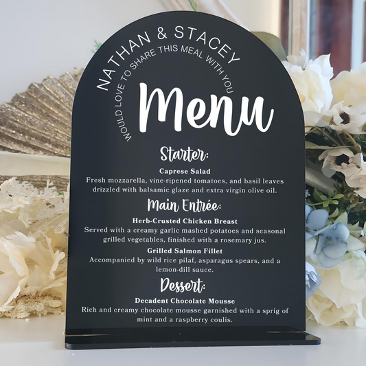 Freestanding Acrylic Table Menu – UV Printed for Weddings or Events