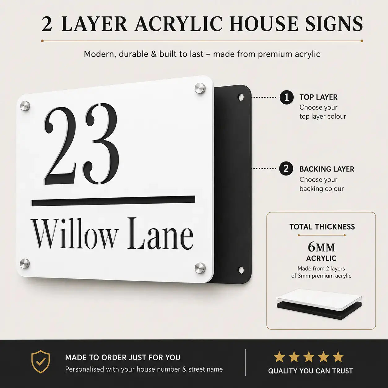 Custom Two Layer Acrylic House Sign –  Black & Gold Evermore Gifts & Favours