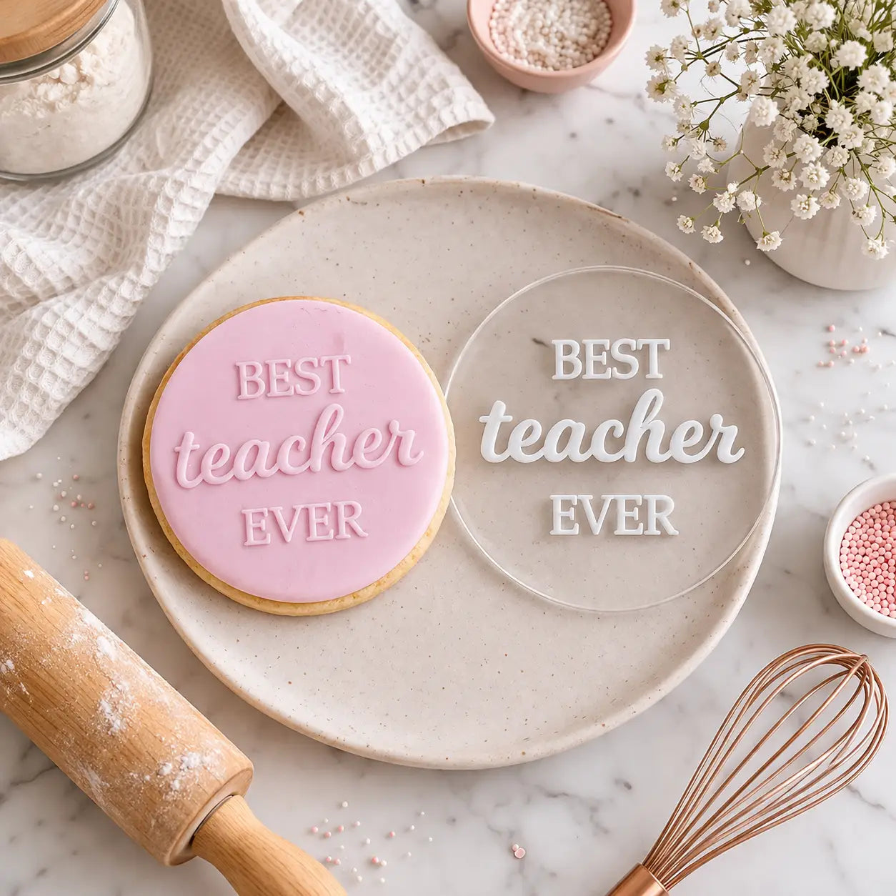 Best Teacher Ever Fondant Debosser 80mm | Teacher Gift Cookie Stamp Australia Evermore Gifts & Favours