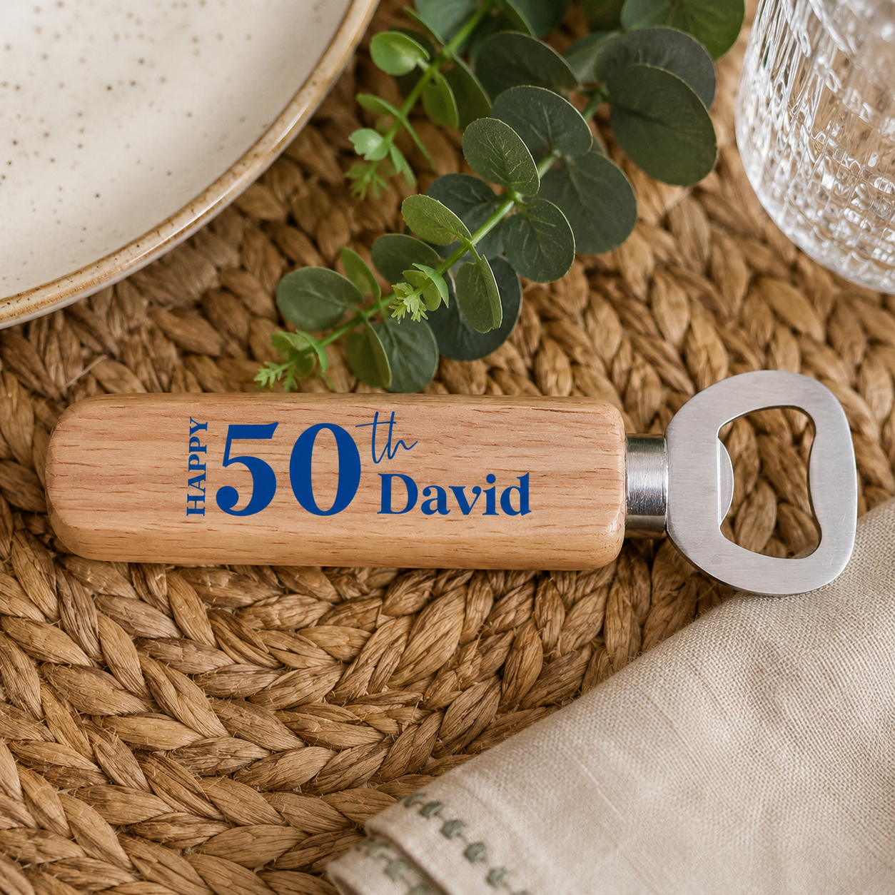 Personalised Wooden Handle Bottle Opener – Custom Engraved Gift