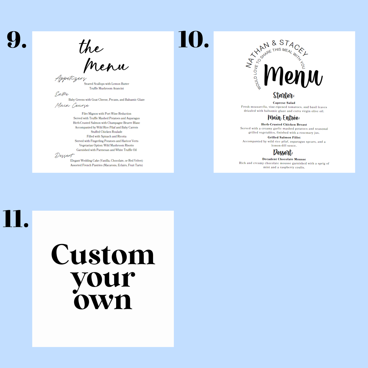 Modern Acrylic Wedding Menu – Custom Fonts and Layout Options