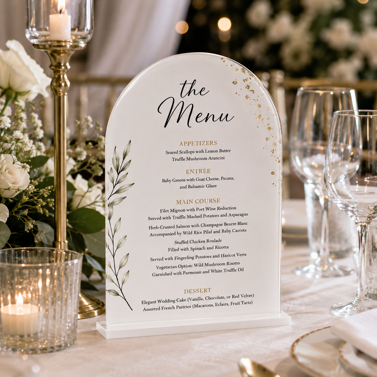 Custom Wedding Menu – UV Printed Acrylic with Your Food & Drink Selections
