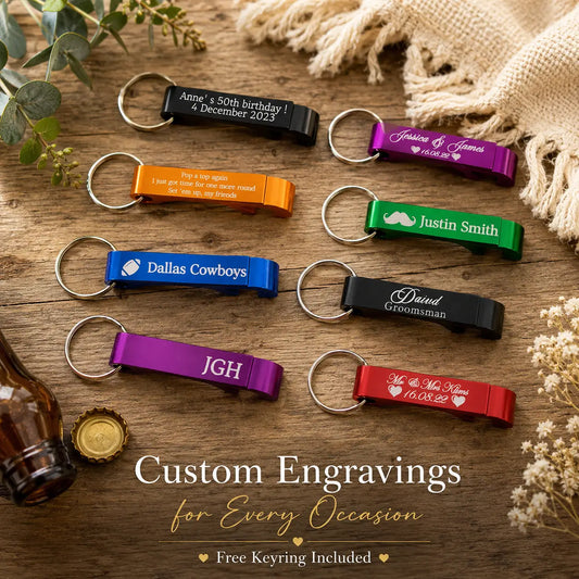 Personalised Bottle Opener Keyring | Custom Metal Keychain Gift Evermore Gifts & Favours