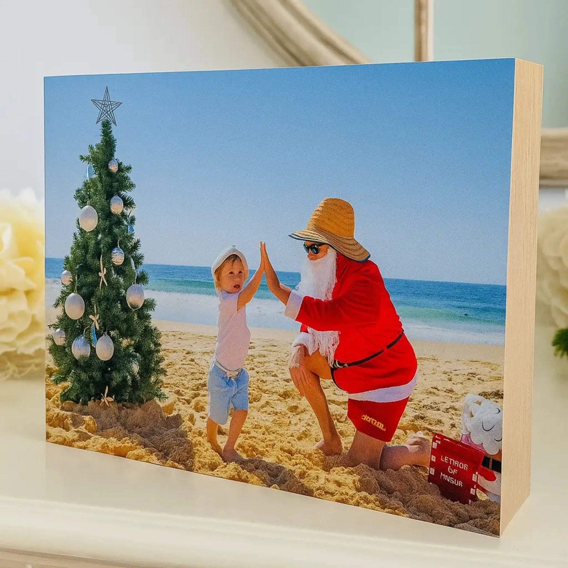 Aussie Beach Christmas Photo Block – UV Printed Summer Holiday Display Evermore Gifts & Favours