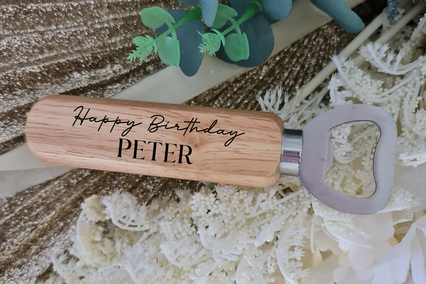 Engraved Wooden Bottle Opener – Personalised Gift Idea