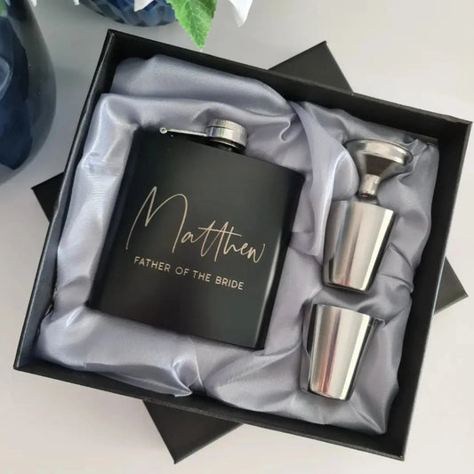 Personalised 6oz Flask Gift Set – Custom Engraved for Him or Her Evermore Gifts & Favours