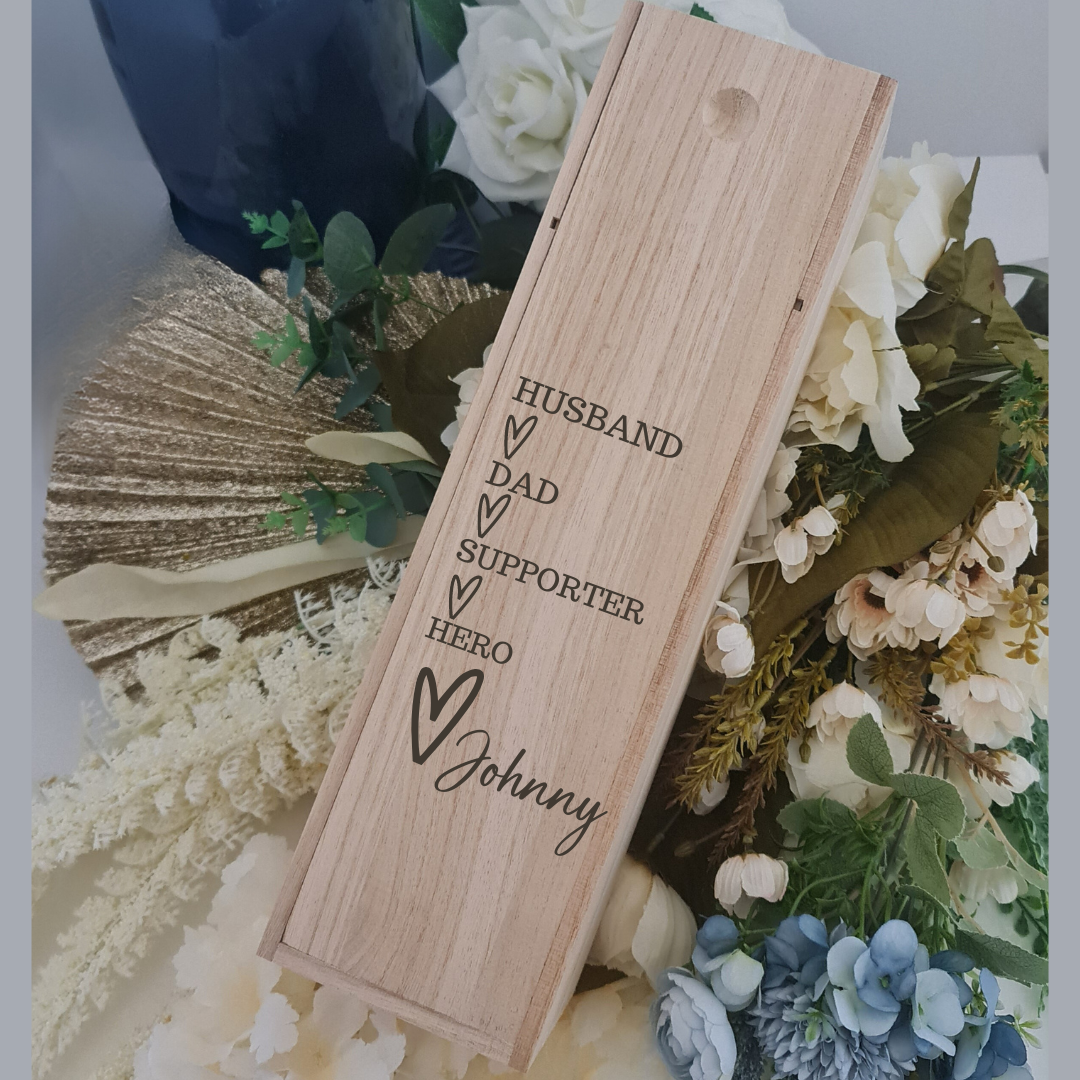 Personalised Scotch or Wine Gift Box – Custom UV Printed or Laser Etched Timber Box (Alcohol Not Included)