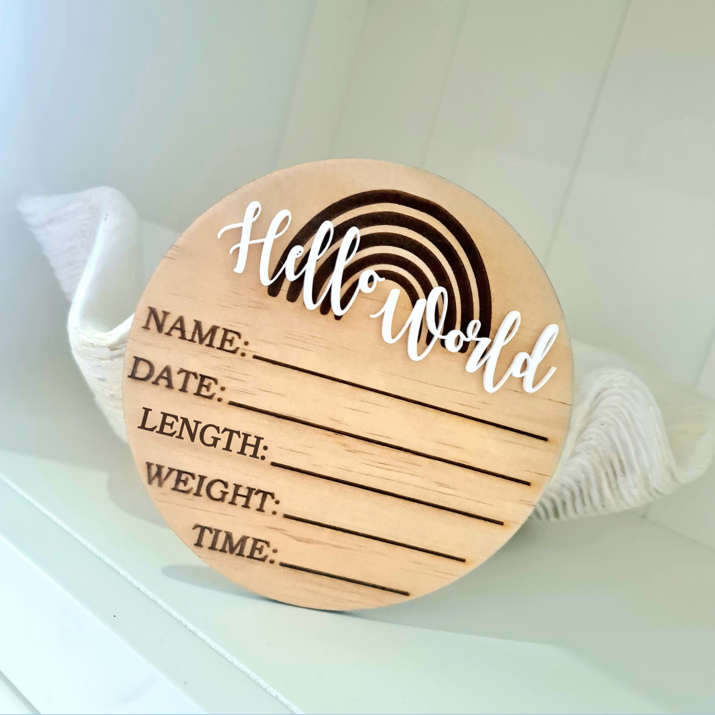 Engraved Baby Announcement Disc – Custom Newborn Reveal Sign