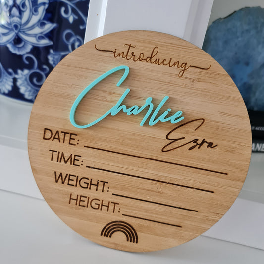 Personalised Wooden Birth Announcement Sign – Newborn Plaque