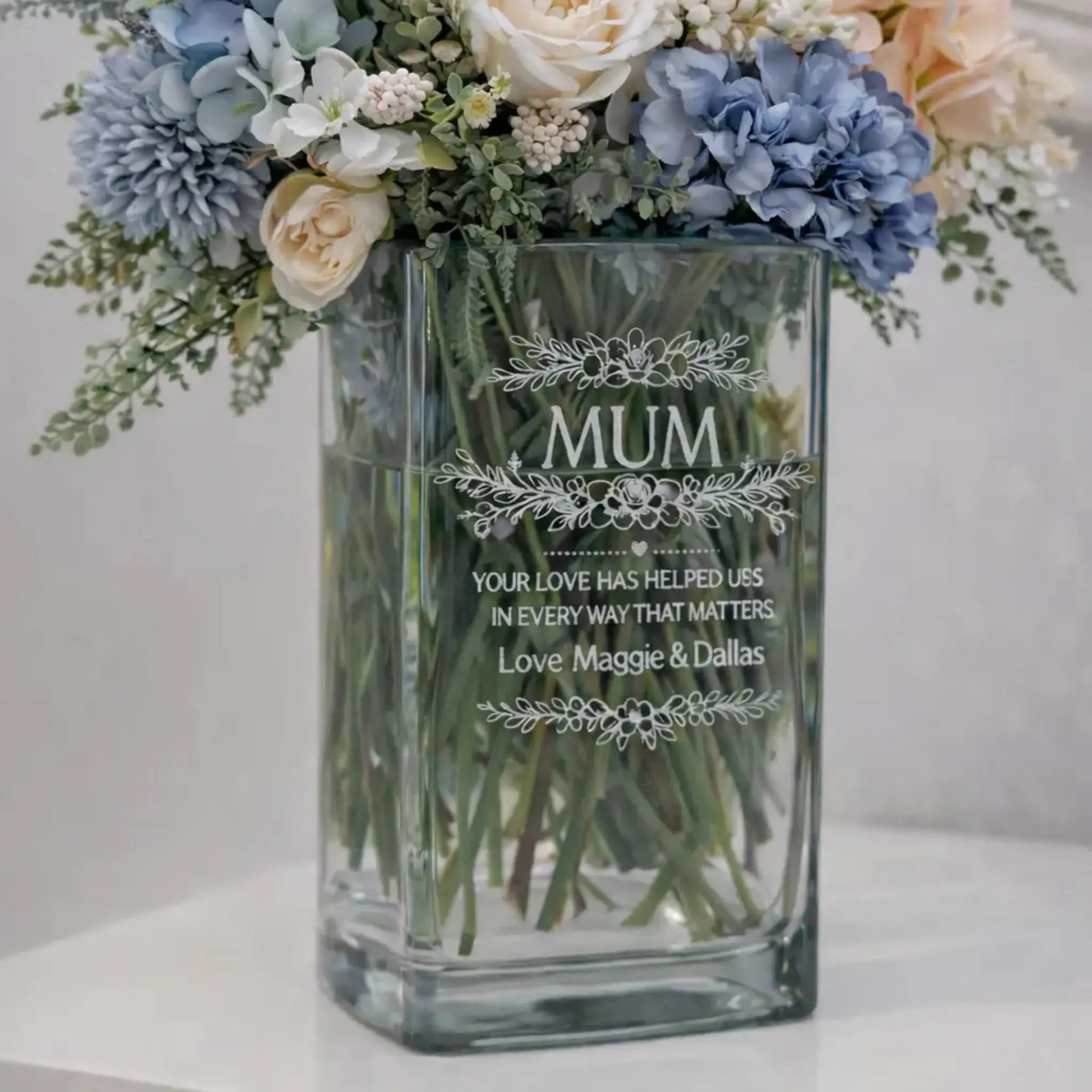 Mother’s Day Personalised Vase – Custom Laser Etched Glass Vase for Mum Evermore Gifts & Favours