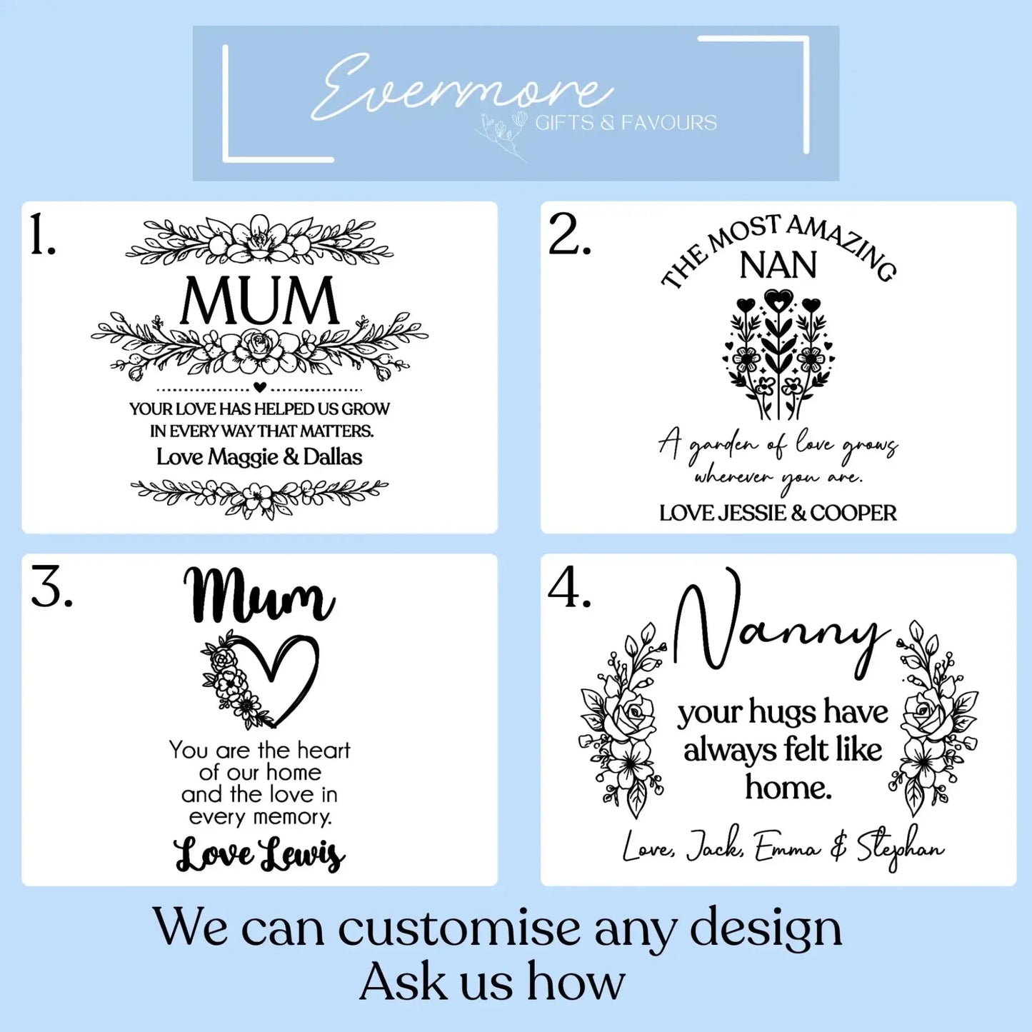 Mother’s Day Personalised Vase – Custom Laser Etched Glass Vase for Mum Evermore Gifts & Favours