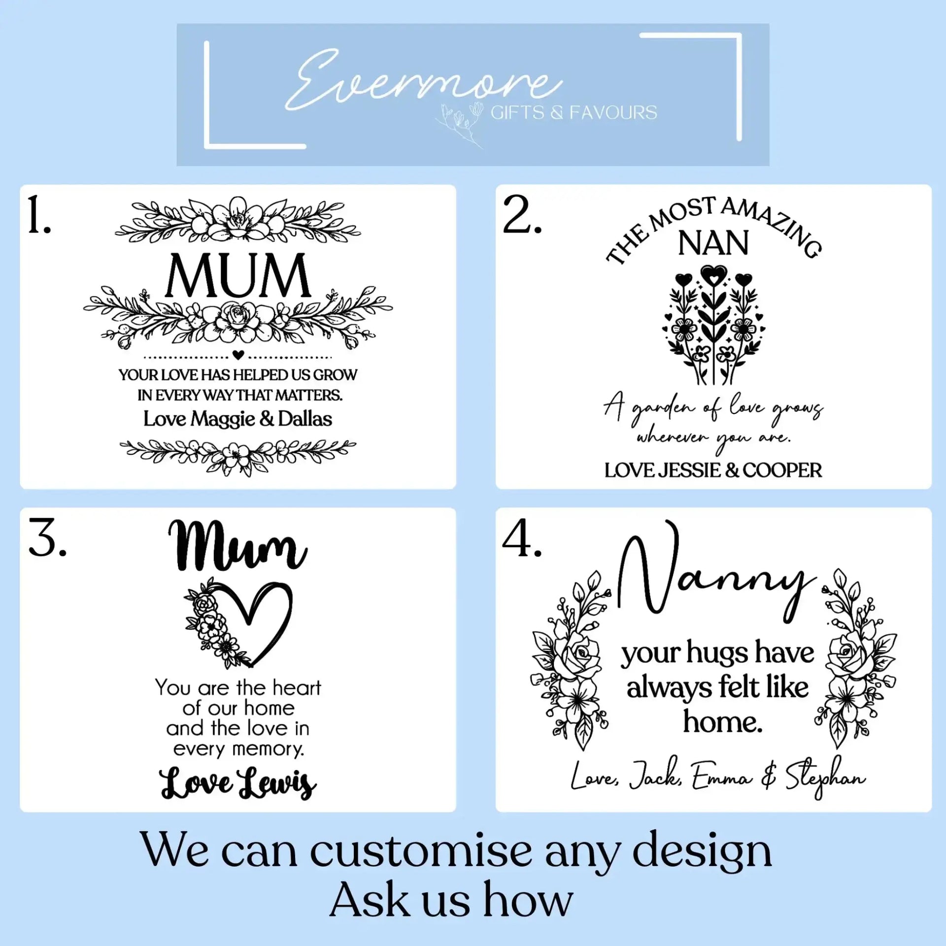 Mother’s Day Personalised Vase – Custom Laser Etched Glass Vase for Mum Evermore Gifts & Favours