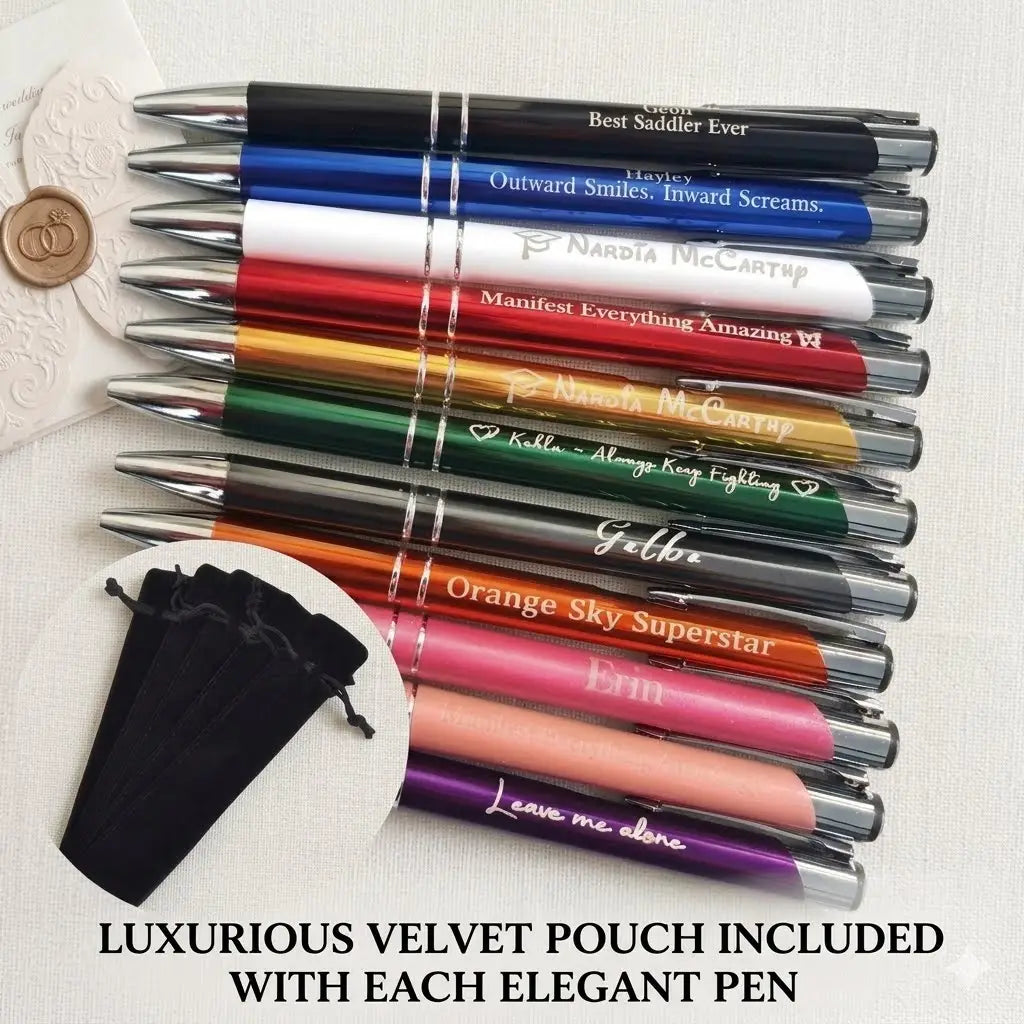 Personalised Laser Etched Pen – Custom Name or Logo Engraving With Pouches Evermore Gifts & Favours