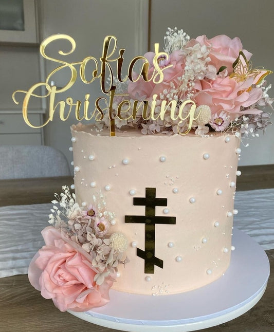 Christening Cake Topper for Girls – Elegant Script
