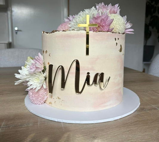 Custom Baby Christening Cake Topper – Personal Name with Date