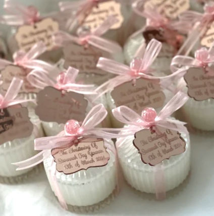 Religious Event Bonbonniere Tags – Engraved Name Tags for Candles or Gifts