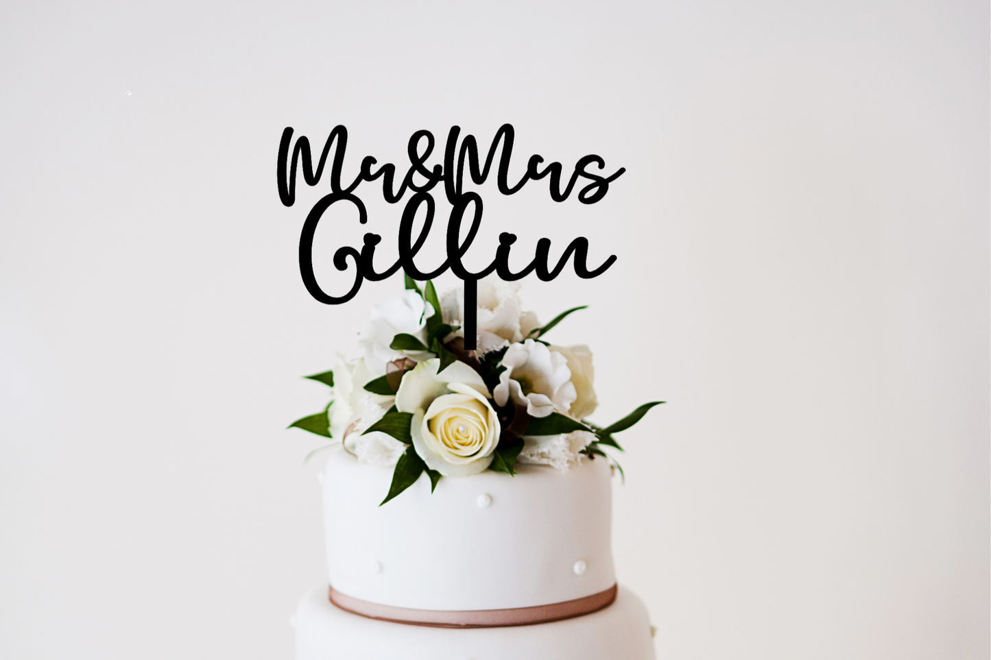 Script Font Wedding Cake Topper – Elegant Custom Design