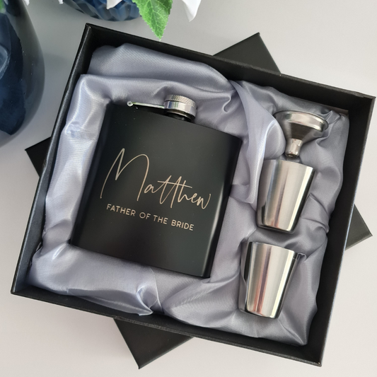 Personalised 6oz Flask Gift Set – Custom Engraved for Him or Her